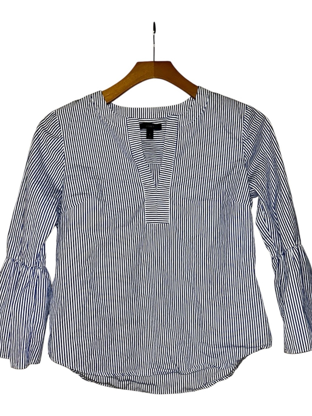 J.Crew white and blue striped blouse with bell sleeves, size 6 #preppy #workwear